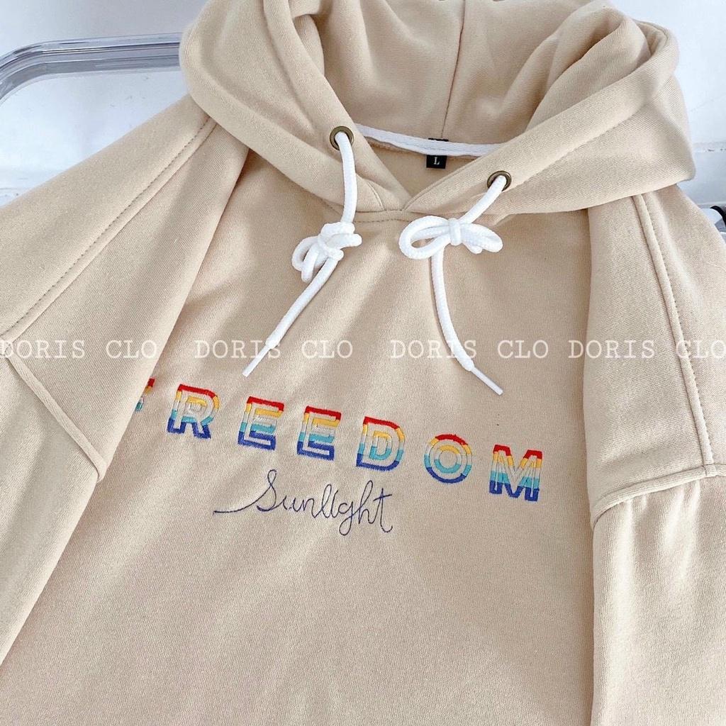 Hình ảnh Áo Khoác Hoodie Thêu Chữ FREEDOM Nỉ Pe Dày Dặn, Áo Khoác Nữ Nỉ Hàng Bán Chạy, Chất Vải Mềm Mịn Đơn Giản