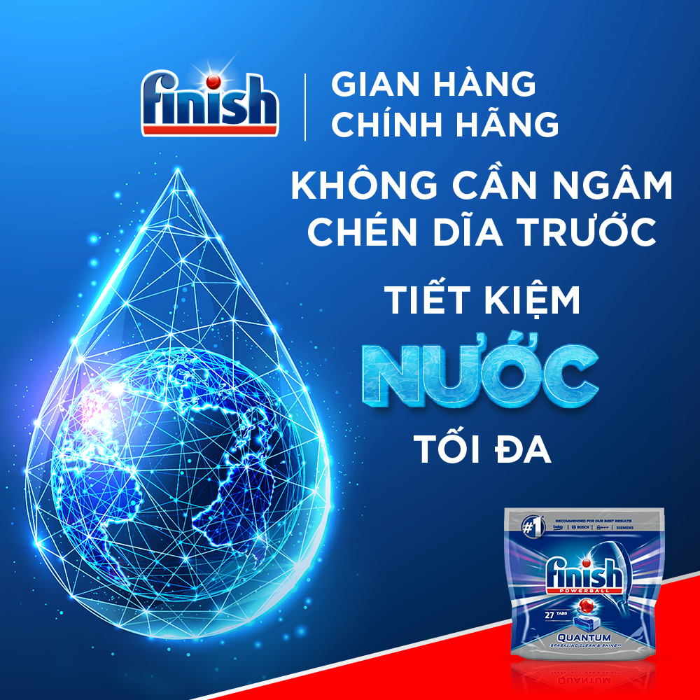 Combo 03 túi Viên Rửa Chén Bát Finish Powerball Quantum 27 viên