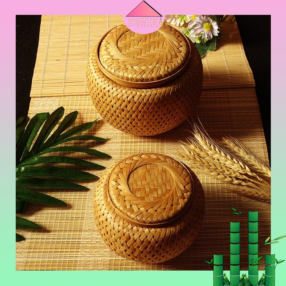 Hộp tre đan 2 lớp đựng đồ dùng đa năng