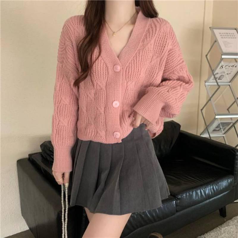 Hàng Sẵn_ Áo khoác len cardigan dáng ngắn phong cách retro Hadu shop