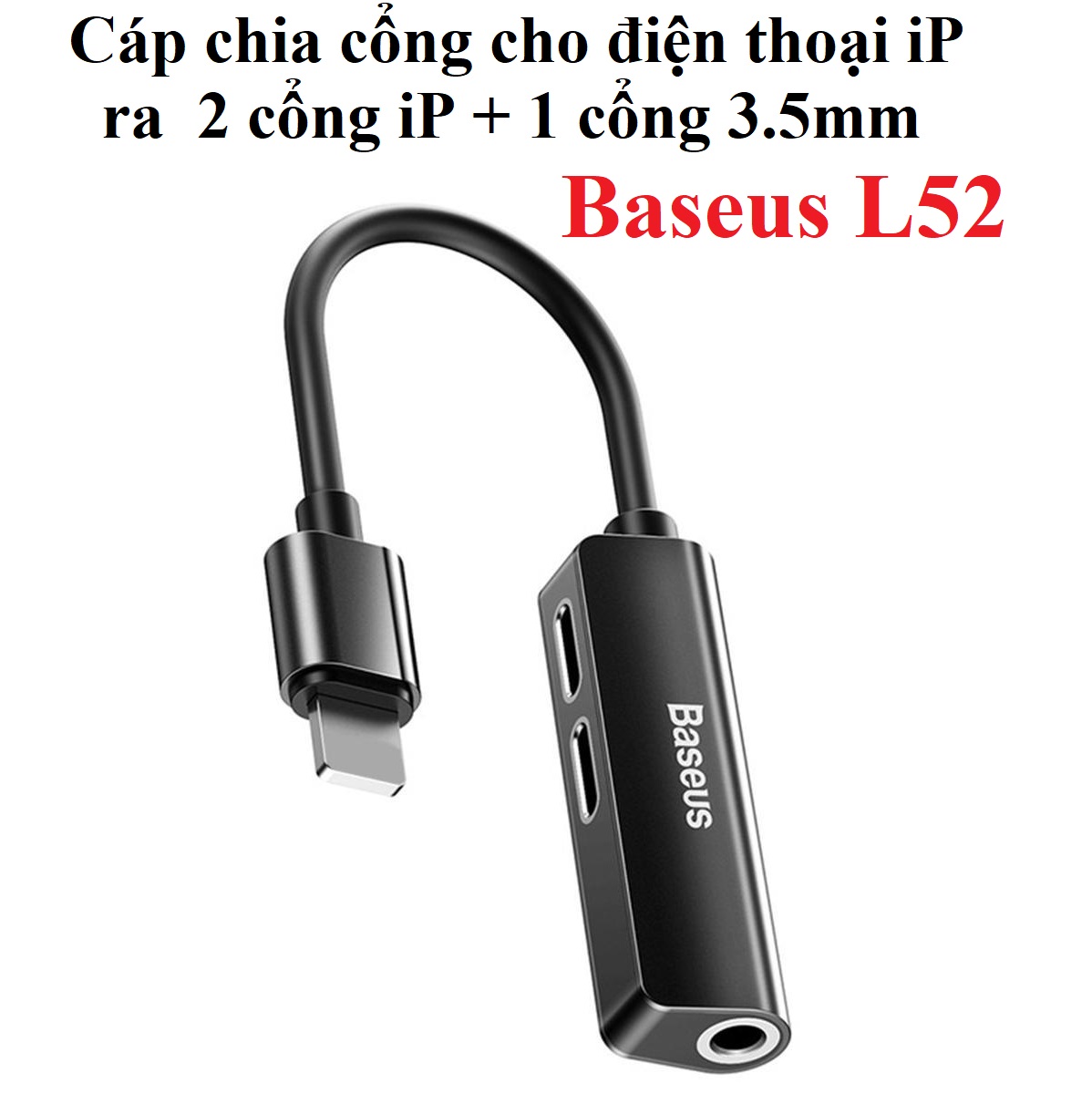 Đầu chuyển cổng tai nghe sạc 3 trong1 cho iP Audio converter Baseus L52 _ Hàng chính hãng