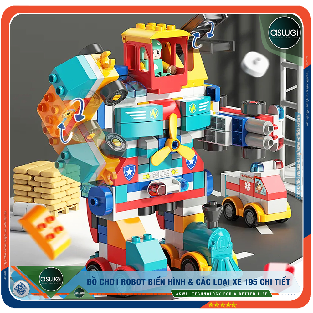 Robot Biến Hình - 195 Chi Tiết, Chất Liệu ABS Cao Cấp - Đồ Chơi Lắp Ráp ASWEI Khám Phá Và Phát Triển Trí Tuệ Cho Bé - Hàng Chính Hãng