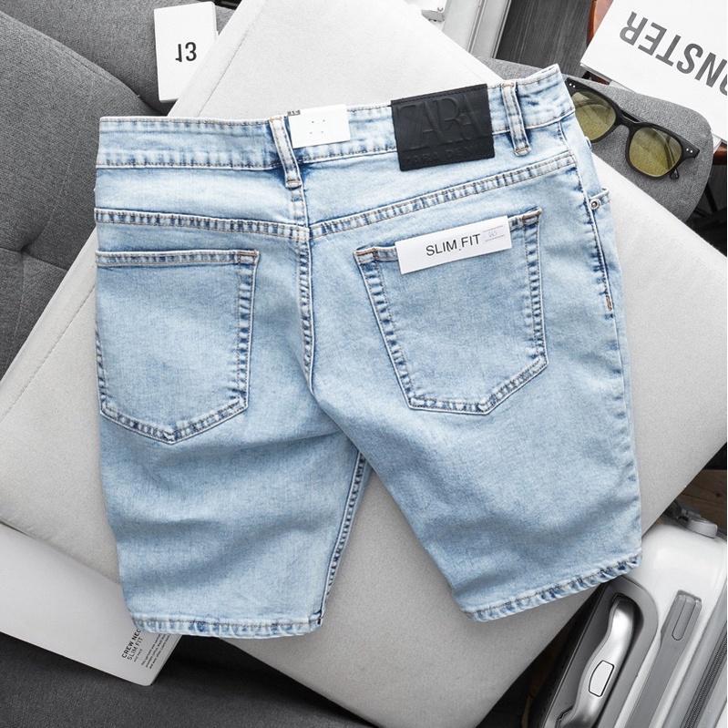 Quần short nam xanh trơn slimfit chất jean co giãn hàng vnxk cao cấp