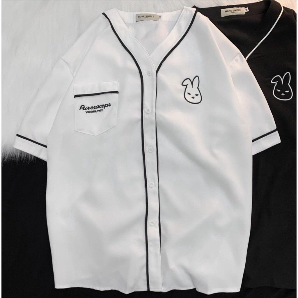Áo Sơ Mi Tay Lỡ THÊU THỎ Chất Kate Form rộng Unisex Nam/Nữ Phong Cách Hàn Quốc Ulzzang