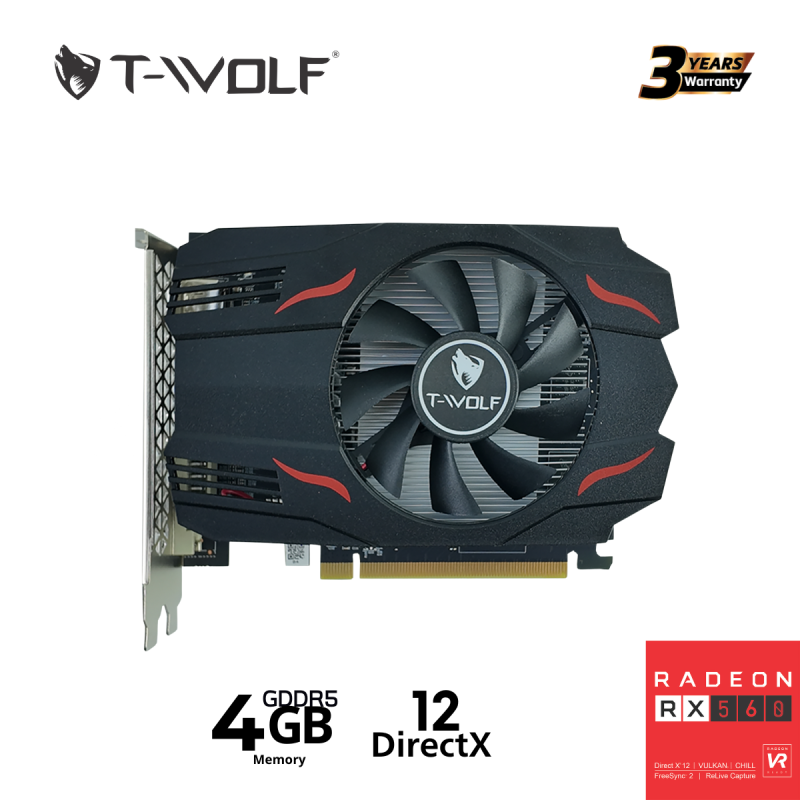 VGA T-WOLF TW-RX560 4G D5 (RX560/4GB/GRRD5/128bit/HDMI-DP-DVI/1Fan) - Hàng Chính Hãng