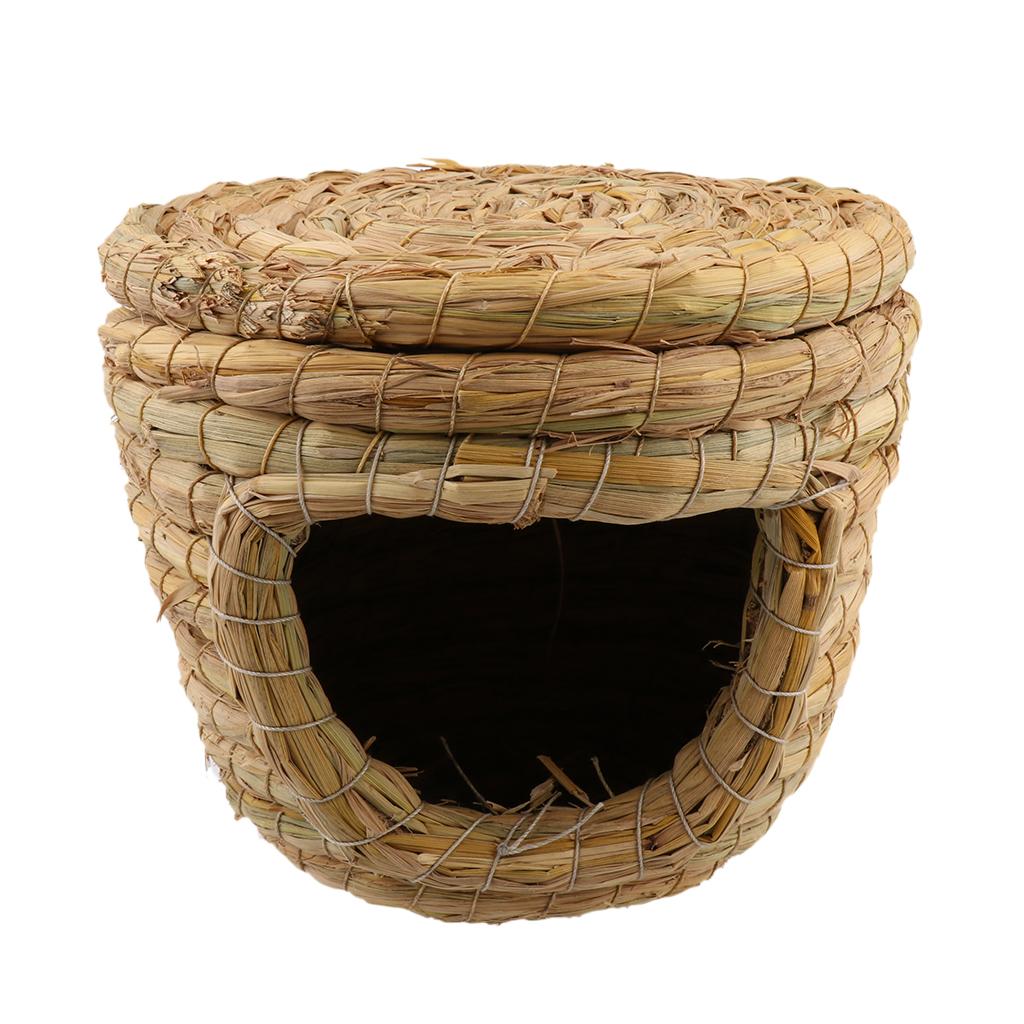 Straw Woven Bird Cage Hamster Rat Squirrel Parrot Chinchilla House Bed S