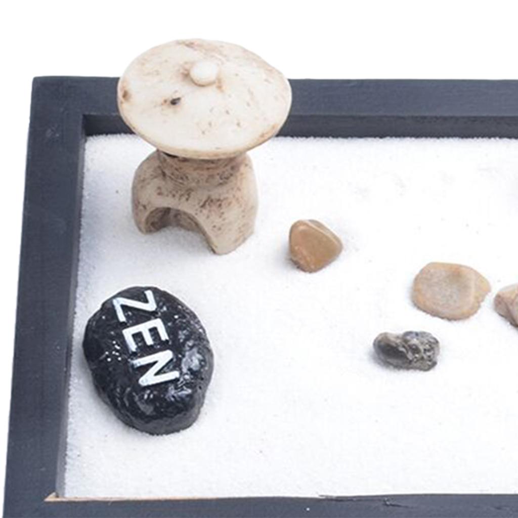 Zen Garden Sand Kit Tabletop Decor Sand Rocks Rake Feng Shui Crafts #4