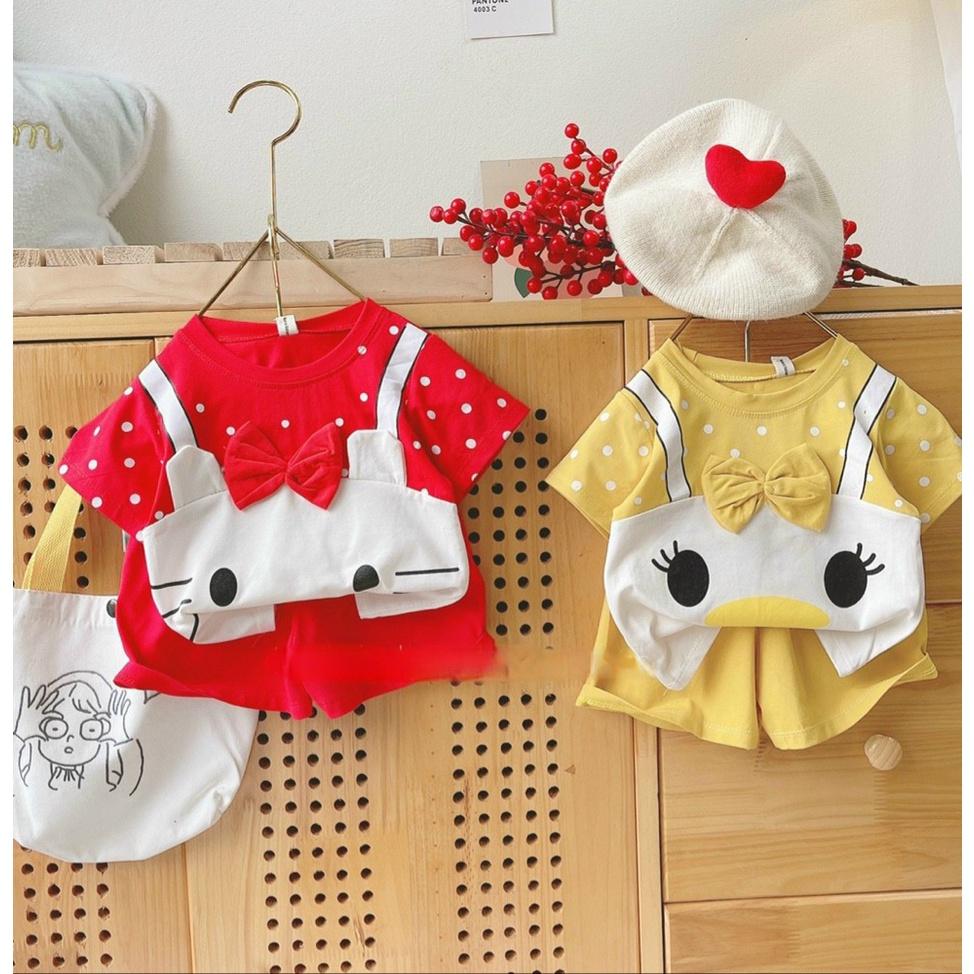 Đồ bộ bé gái, bộ cộc tay mùa hè cho bé gái hình con vật ngộ nghĩnh size 20-40g chất cotton mềm mịn mát