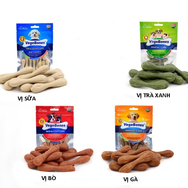 Xương Mini Gặm Sạch Răng, Ăn Vặt Cho Chó Vegebones Gói 60g Bổ Sung Canxi (4 vị mê mẩn Boss ngửi phát thích luôn)