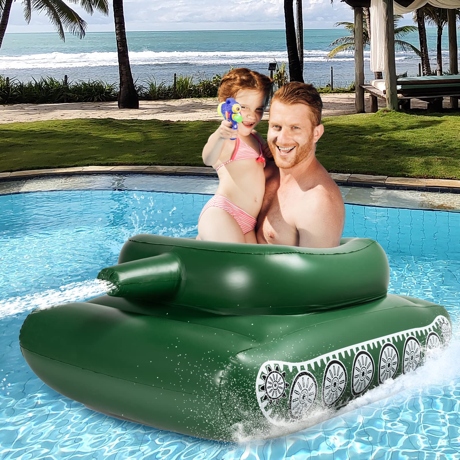 Phao Bơi Bơm Hơi Xe Tăng Bắn Nước Inflatable Tank Pool size lớn (160x110x60cm)