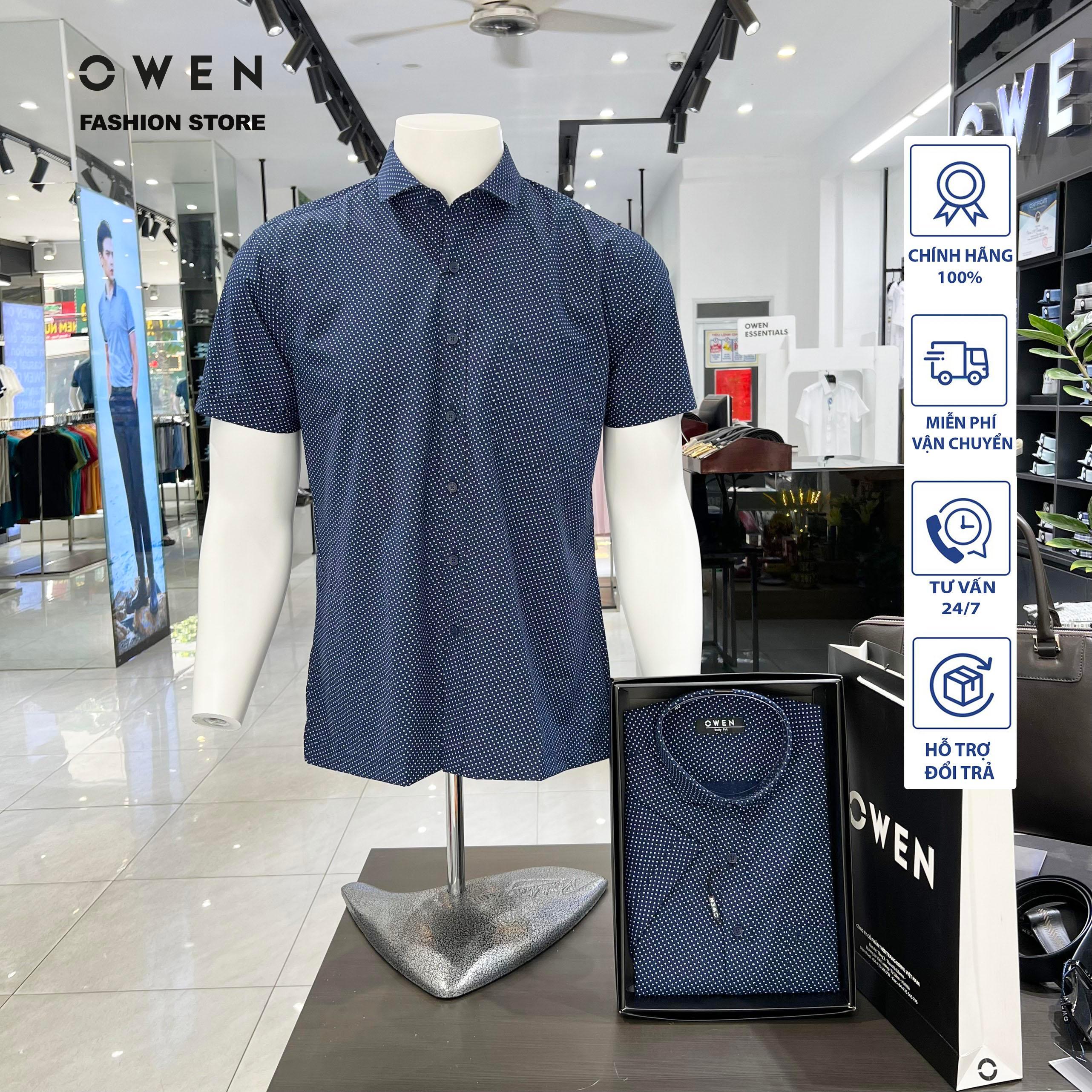 Áo Sơ mi Owen nam cộc tay có túi dáng Bodyfit vạt bằng sợi Bamboo cao cấp mềm mịn mát AB230236NT