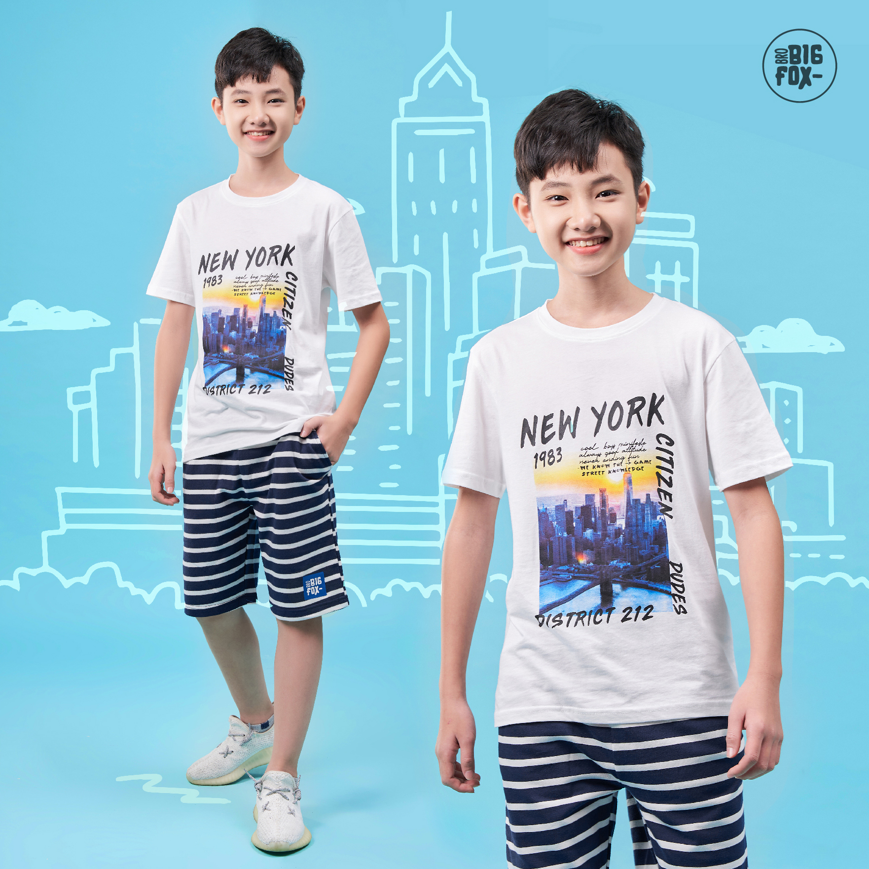 Áo Bé Trai Size Đại Bigfox, Áo Thun Trẻ Em Newyork Dictrict 12-15, Chất Cotton