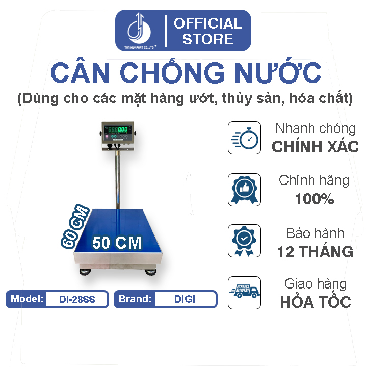 Cân Điện Tử Chống Nước DI28SS - Mặt Bàn Cân Inox 500x600MM