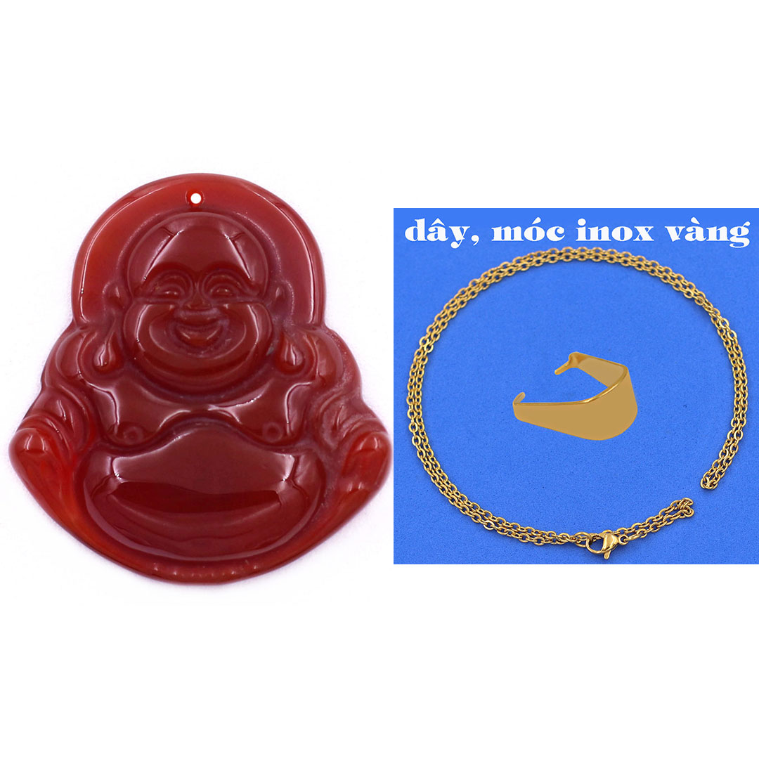 Mặt dây chuyền Phật Di Lăc Đá Mã Não Đỏ kèm Dây đeo inox - Mặt Đá Phong Thủy Bình an, May mắn, Thịnh Vượng - Dây inox 304 bền, đẹp - Trang Sức Phong thủy Đá Tự Nhiên