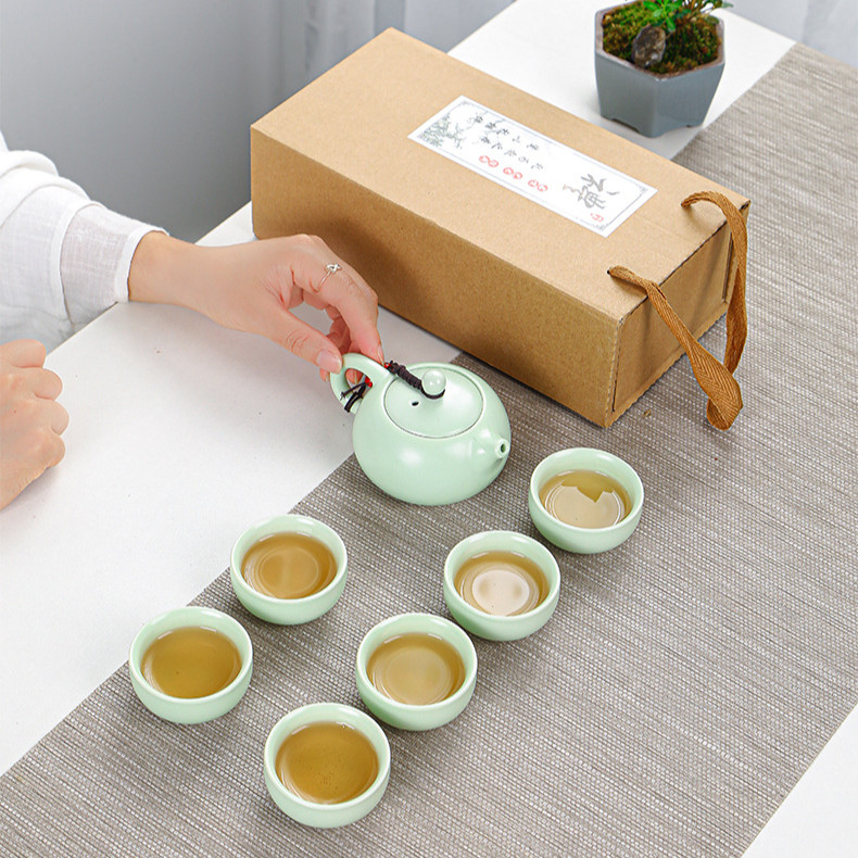 Bộ Ấm Trà 6 Tách - Bộ Ấm Chén Uống Trà Du Lịch Xách Tay Hoạt Động Ngoài Trời Giao Màu Ngẫu Nhiên