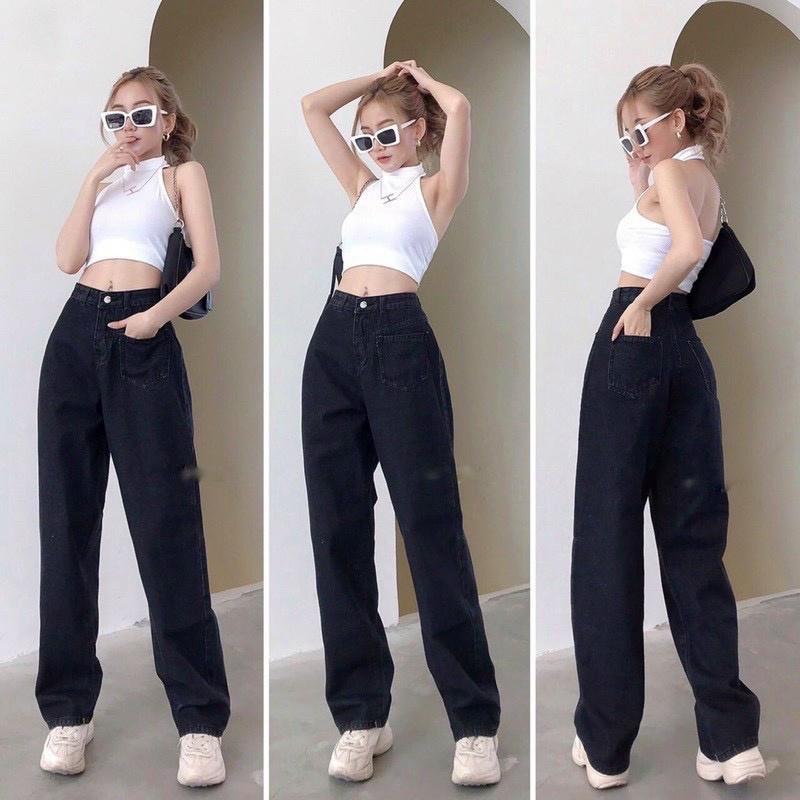 QUẦN JEAN ỐNG RỘNG DÁNG SUÔNG QUẦN BÒ CẠP CAO TÔN DÁNG CHẤT ĐẸP THỜI TRANG NỮ BANAMO FASHION BÒ SUÔNG 966