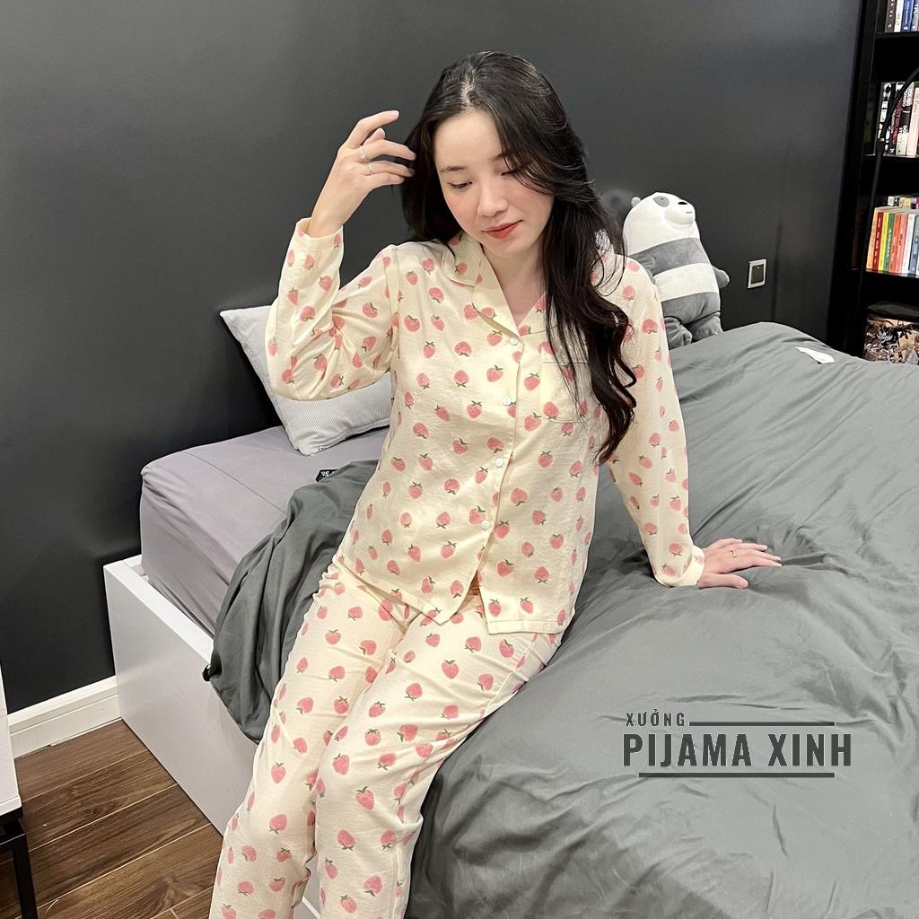 Đồ Mặc Nhà Pijama Chất Đũi Xốp Hình Quả Dâu Xinh Hàng Đẹp