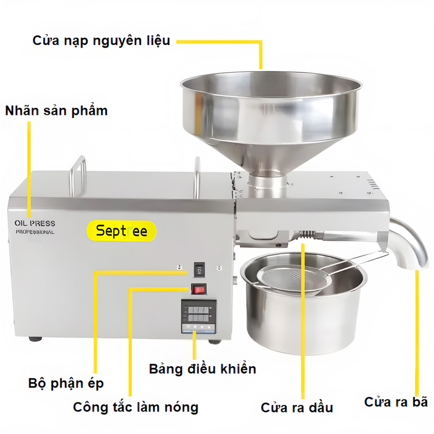 Máy ép dầu ăn thực vật chuyên nghiệp Nóng và Lạnh thương hiệu Mỹ Septree S8 - Công suất 1450W - Năng suất 6-40kg/giờ - Hàng chính hãng