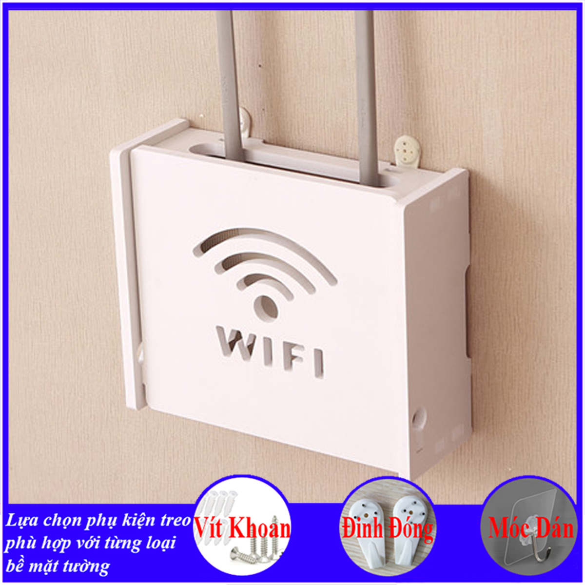 Kệ treo tường, kệ đặt modem wifi, đầu thu kỹ thuật số, remote, điện thoại, chất liệu gỗ Pitech cao cấp màu trắng - B011