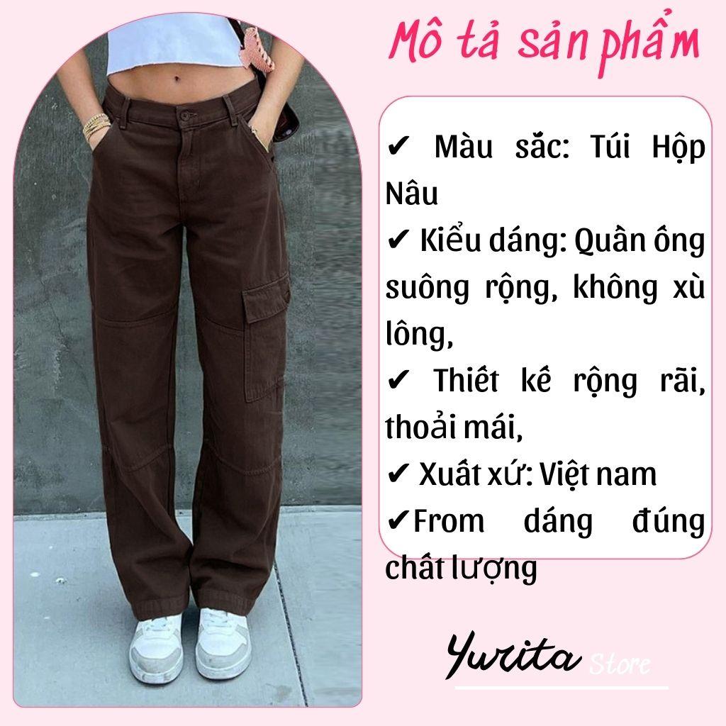 Quần Kaki Nữ Ống Rộng Lưng Cao Túi Hộp Yurita Dáng Suông, Quần Kaki Jean TrơnPhối Túi Hộp Cực Chất