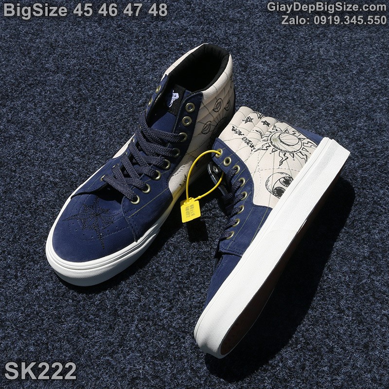 Giày trượt ván, giày thể thao cổ cao cỡ lớn 45 46 47 48 cho nam chân to. Big size custom sneakers for wide feet - SK222