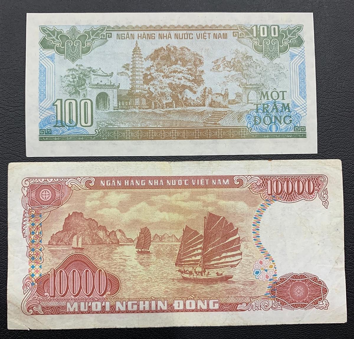 100 đồng 1991 và 10.000 đồng 1993 , combo 2 tờ tiền xưa thời bao cấp, sưu tầm