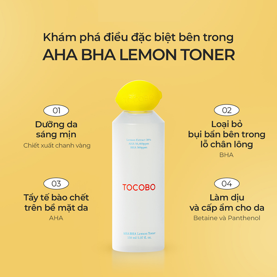 Nước Hoa Hồng Chiết Xuất Chanh Tocobo AHA BHA Lemon Toner 150ml