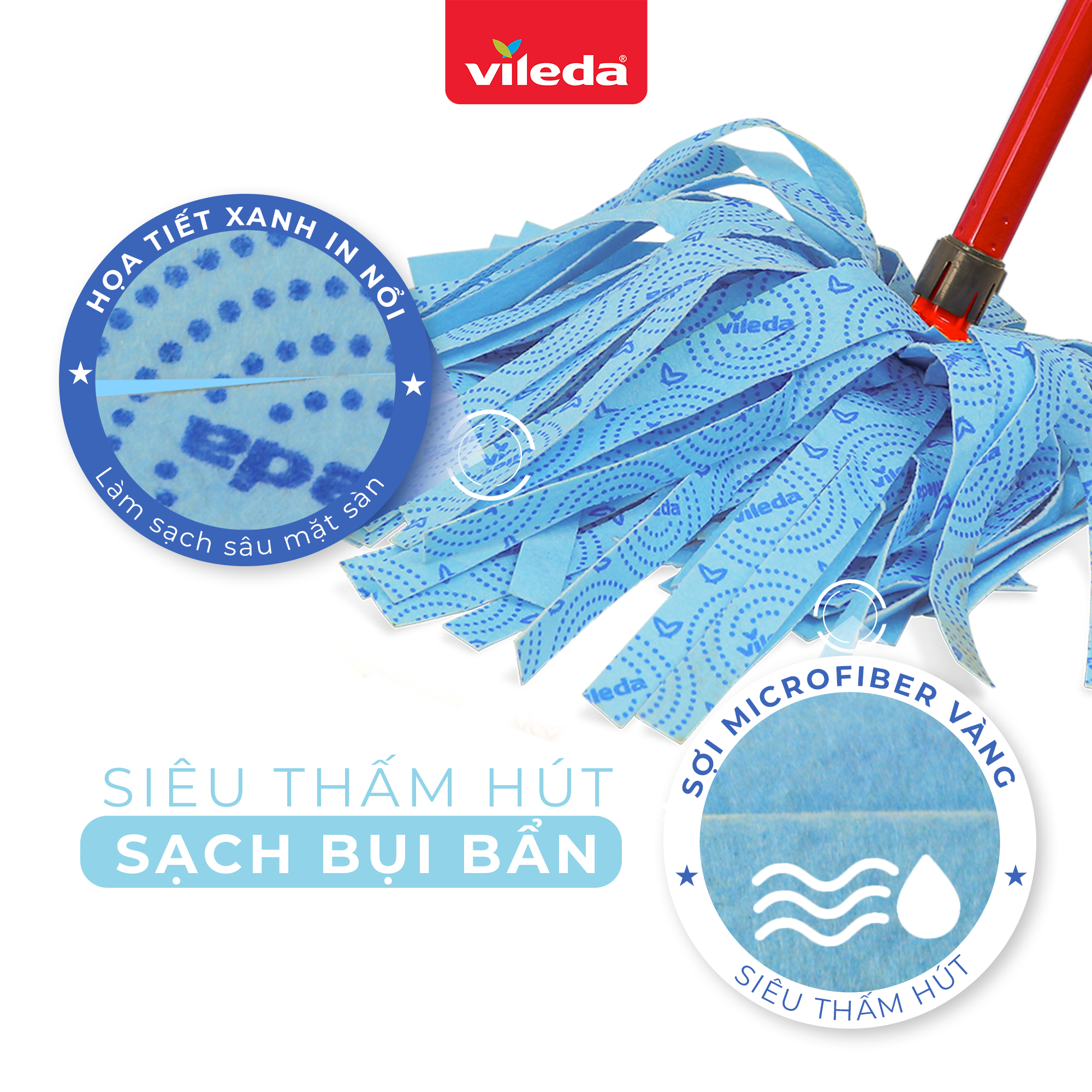 Cây lau nhà đa năng VILEDA Supermocio Wet vải sợ microfibre, đa năng cho mọi loại sàn nhà