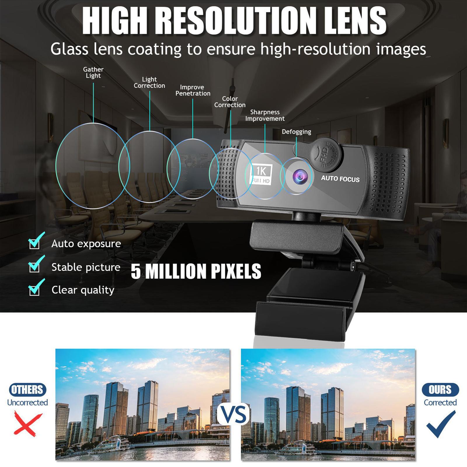 Webcam 1080p HD w/ Noise-Cancelling Microphone USB for Gaming PC Desktop