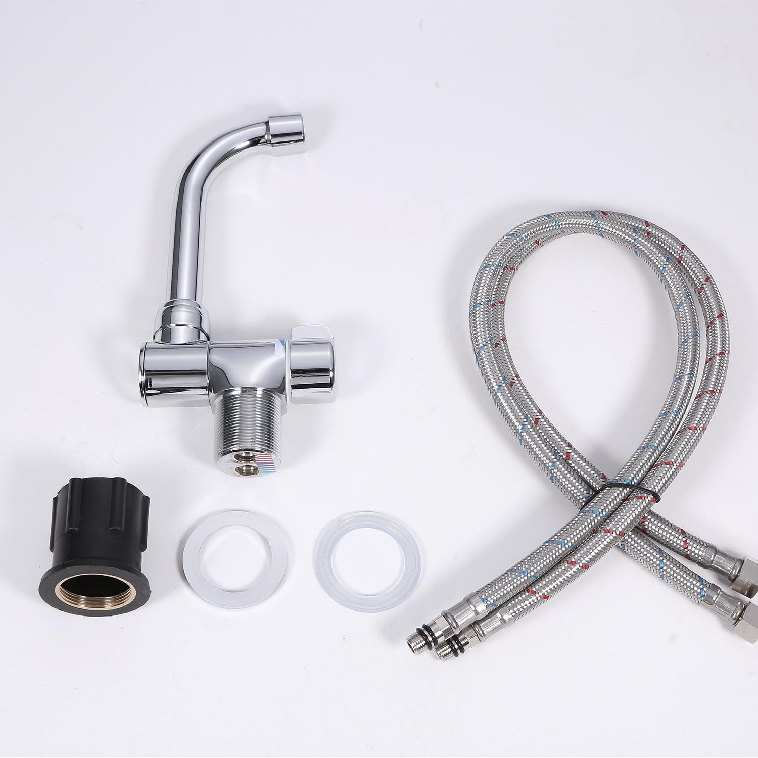 Vòi nhà bếp có thể gập lại 360 °, có vòi nóng lạnh, mạ crome sáng bóng