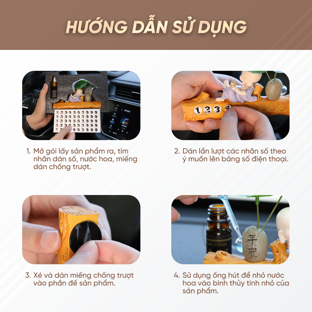Tượng Chú Tiểu Siêu Dễ Thương Có Đi Kèm Nước Hoa Và Hộp Số Trang Trí Taplo Ô Tô Xe Hơi