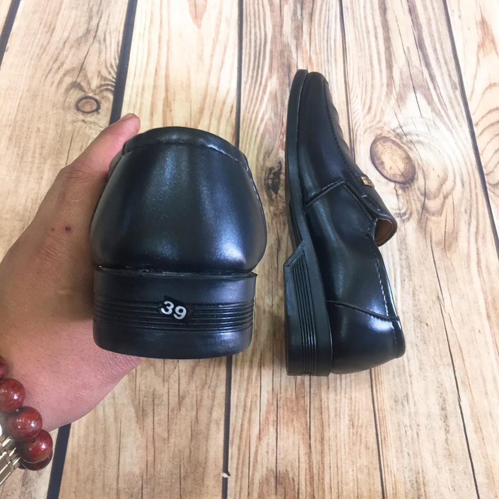 Giầy nam trung niên da mềm đen trơn may đế