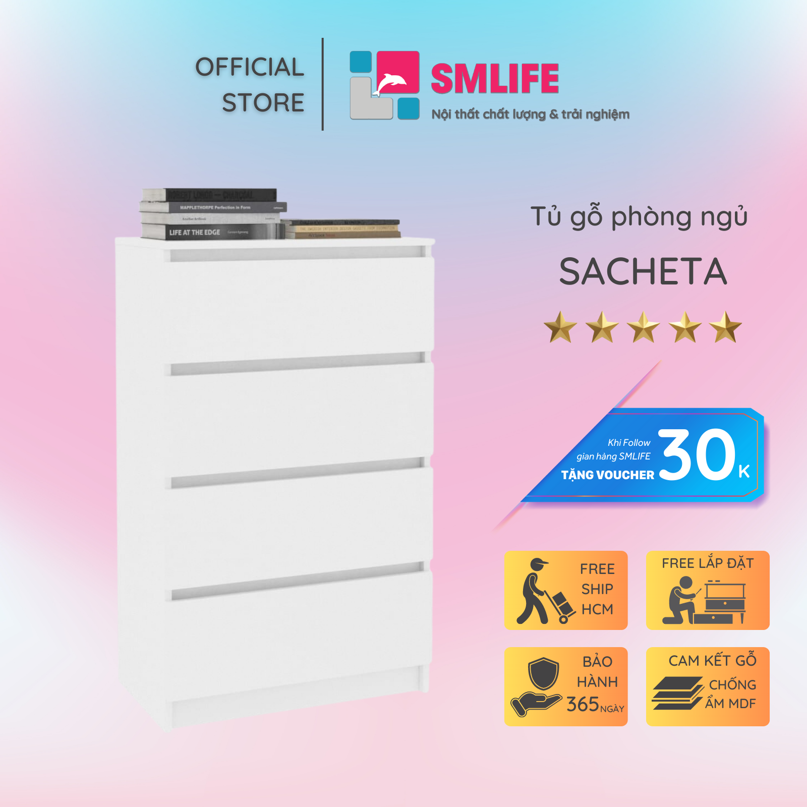 Tủ phòng ngủ gỗ hiện đại SMLIFE Sacheta | Gỗ MDF dày 17mm chống ẩm | D65xR40xC97cm