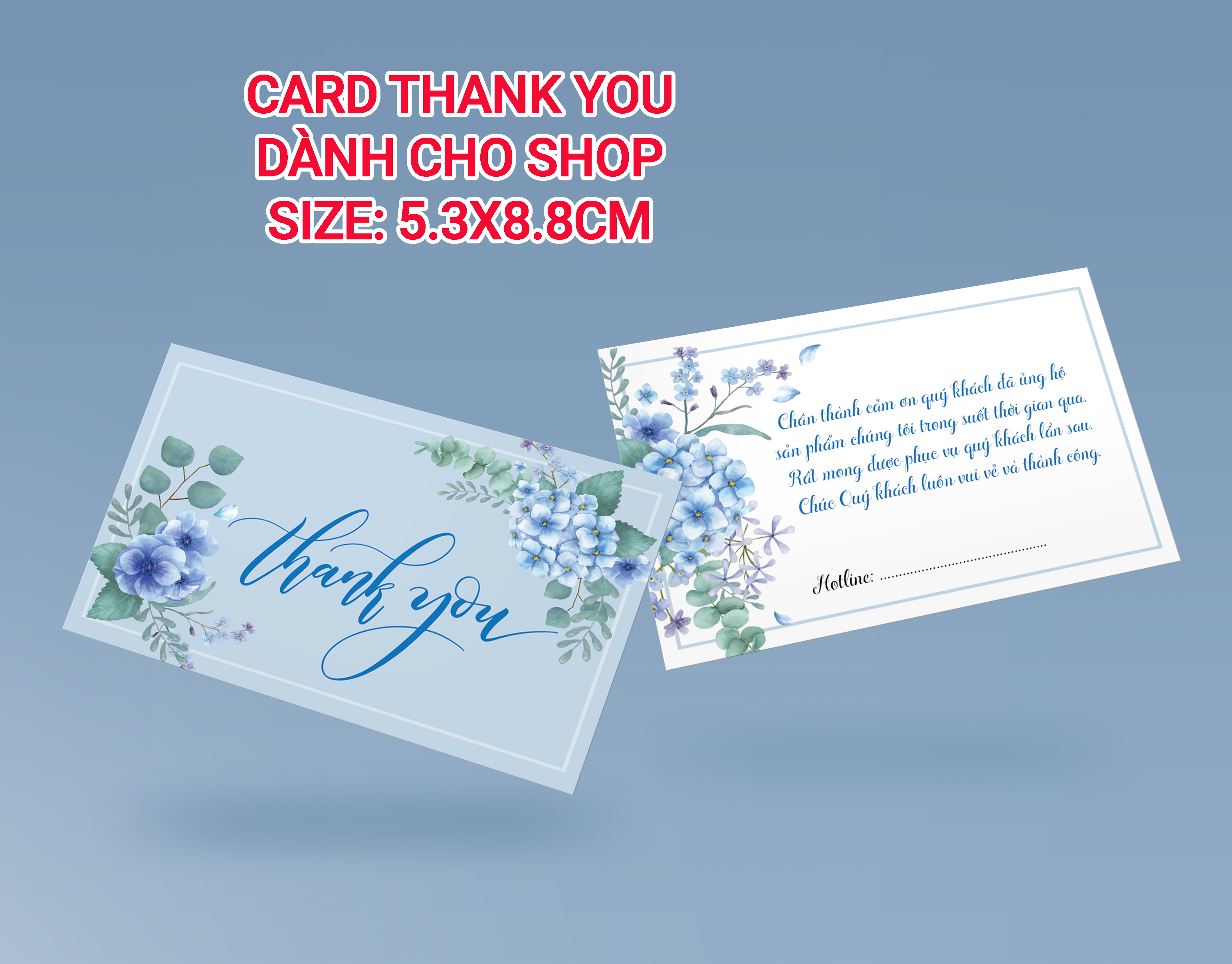 500 Thẻ Cảm Ơn Cho Shop - Mẫu 14 - Hoa Xanh Dương