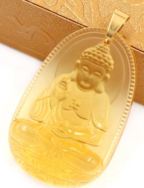 Hình ảnh Mặt Phật A Di Đà pha lê vàng 5cm - phật bản mệnh tuổi Tuất và tuổi Hợi - mặt phật size lớn