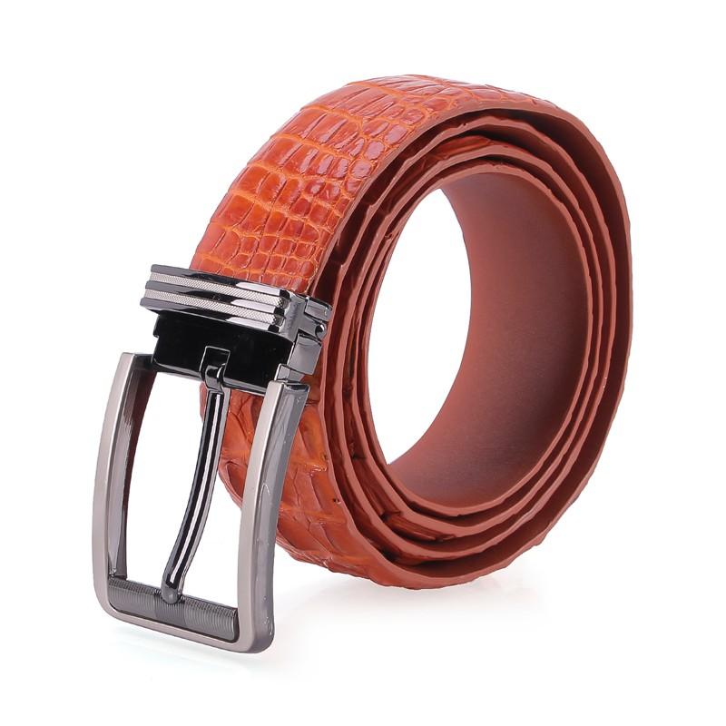 HC4718 - Dây nịt nam da cá sấu Huy Hoàng gai đuôi đầu kim 4P màu vàng bò