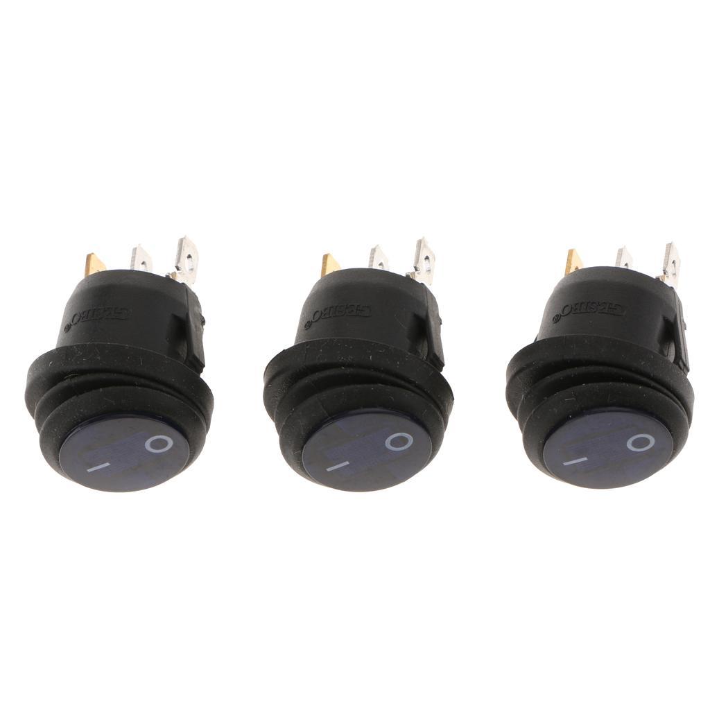 3 pieces 12V 200V Car Truck Round Rocker Toggle LED Switch Blue Light On-off Control
