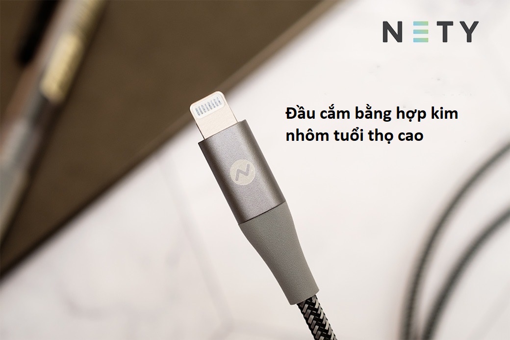 Dây cáp sạc iPhone NETY 120cm chuẩn MFi, cổng Lightning to USB-A, dây cáp bện sợi nylon tốc độ cao USB tương thích với iPhone SE 2020/ iPhone 11 Pro Max / 11/11 Pro /XR /Xs Max /Xs /X /8 Plus /8 /7 Plus /7 /SE /6s Plus /6s /6 Plus (bạc) – Hàng chính hãng