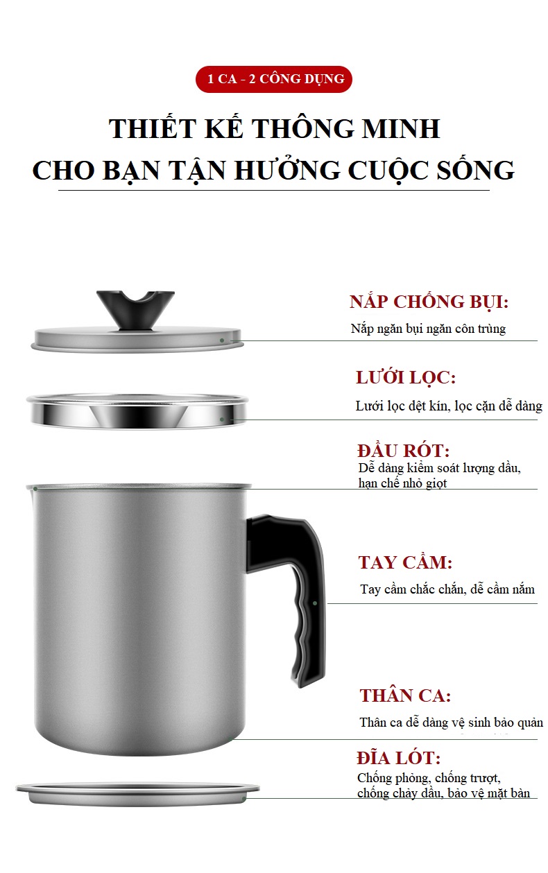 Nồi Lọc Dầu Dung Tích Lớn Lưới Thép Không Rỉ 304 Thế Hệ Mới Tiện Lợi