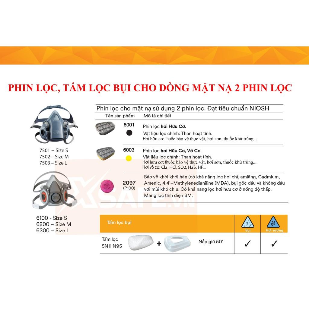 Phin lọc 3M 6001 lọc hơi hữu cơ xăng dầu - phun sơn - thuốc hóa học - dùng cho mặt nạ phòng độc 3M 6200 mặt nạ 3M 7502