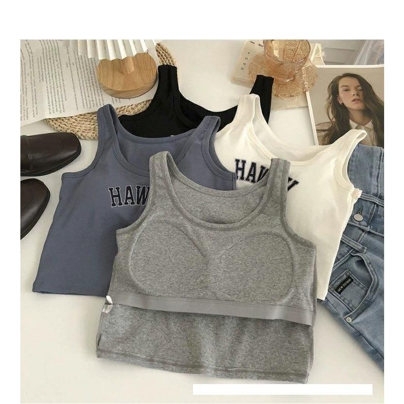 Áo ba lỗ chữ Hawaii có đệm mút liền áo, dáng croptop Tank Top, chất thun tăm cogiãn, nhiều màu để lựa chọn. Nữ Women Cotton Dáng Ngắn