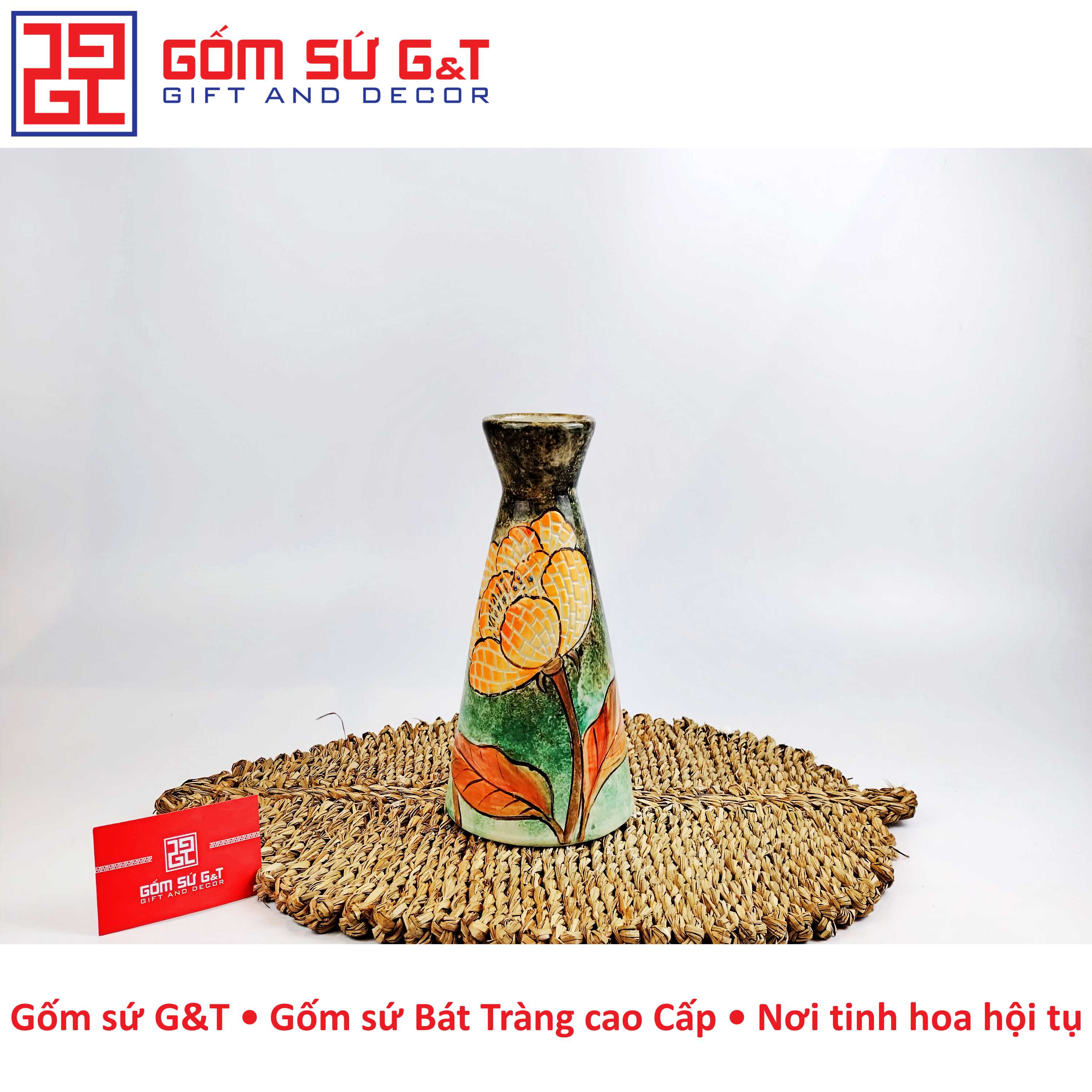 Lọ hoa chân váy bông sen vàng Gốm Sứ G&T