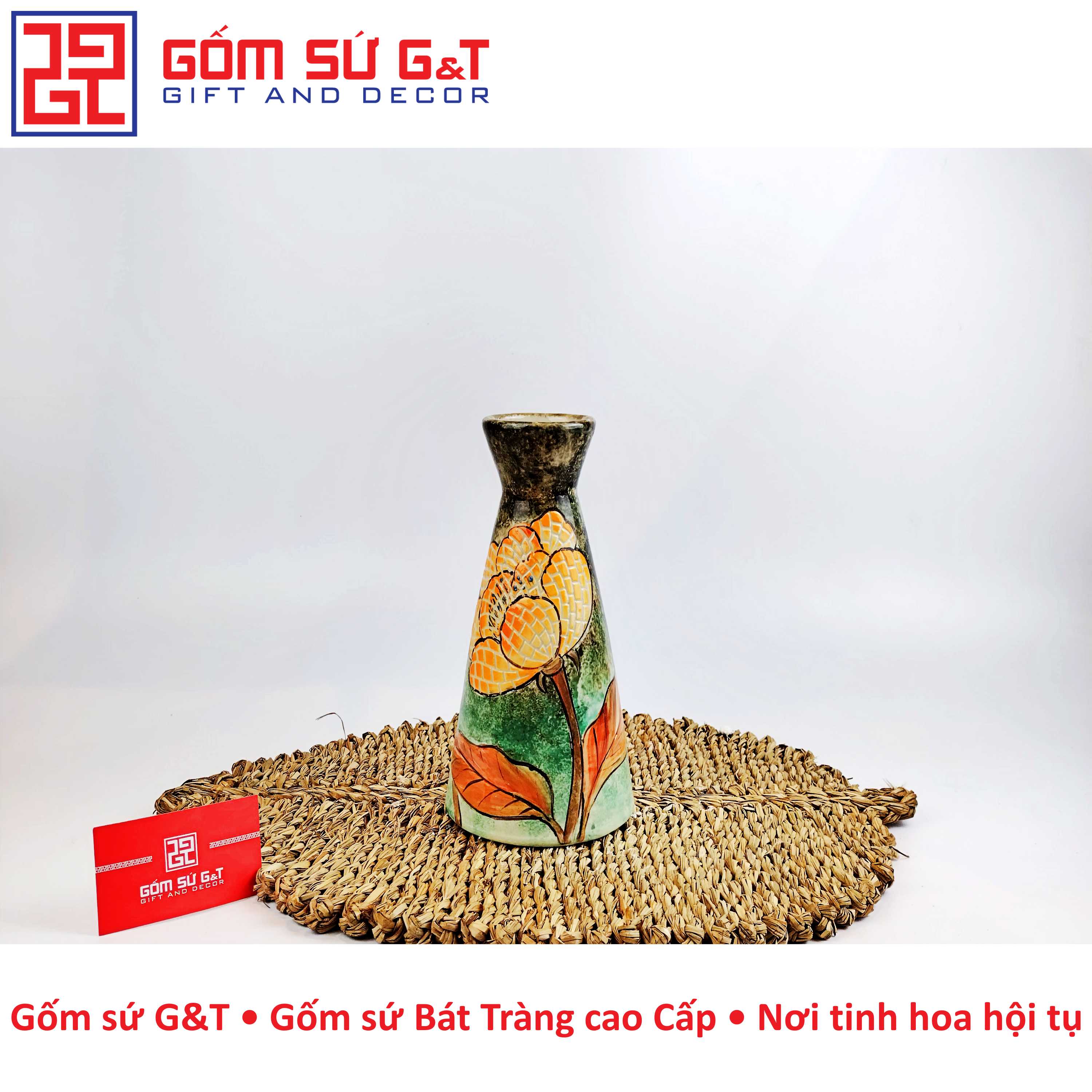 Lọ hoa chân váy bông sen vàng Gốm Sứ G&amp;T