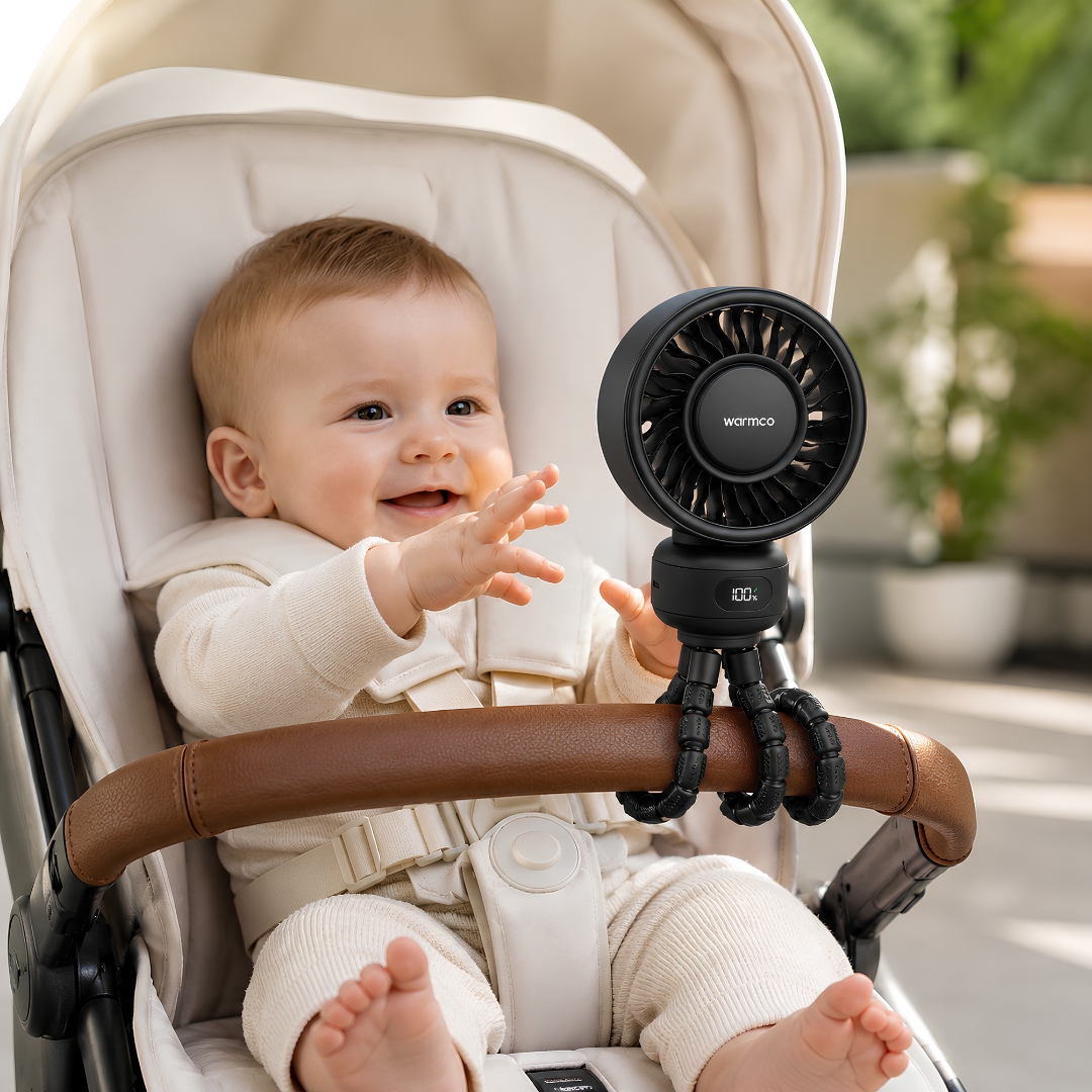 QUẠT KẸP ĐA NĂNG CHÂN BẠCH TUỘC LINH HOẠT KẸP  XE ĐẨY WARMCO PORTABLE STROLLER FAN 4000mAh | 4 MỨC GIÓ | GENTLE BREEZE | SIÊU ÊM 35dB | LED HIỂN THỊ PIN | THÁO RỜI LỒNG QUẠT - Hàng nhập khẩu