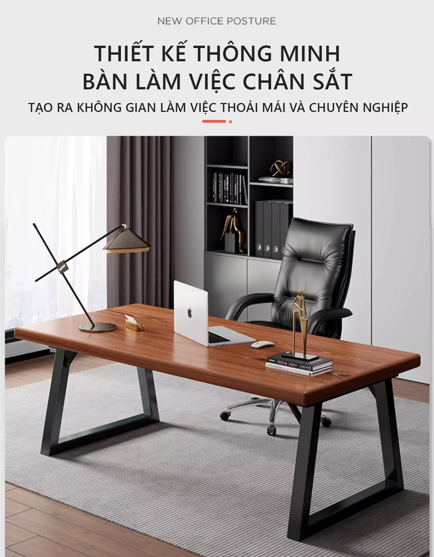Bàn làm việc văn phòng thiết kế hiện đại mặt gỗ dày 30mm khung thép chống ghỉ thương hiệu IGA - GM121A