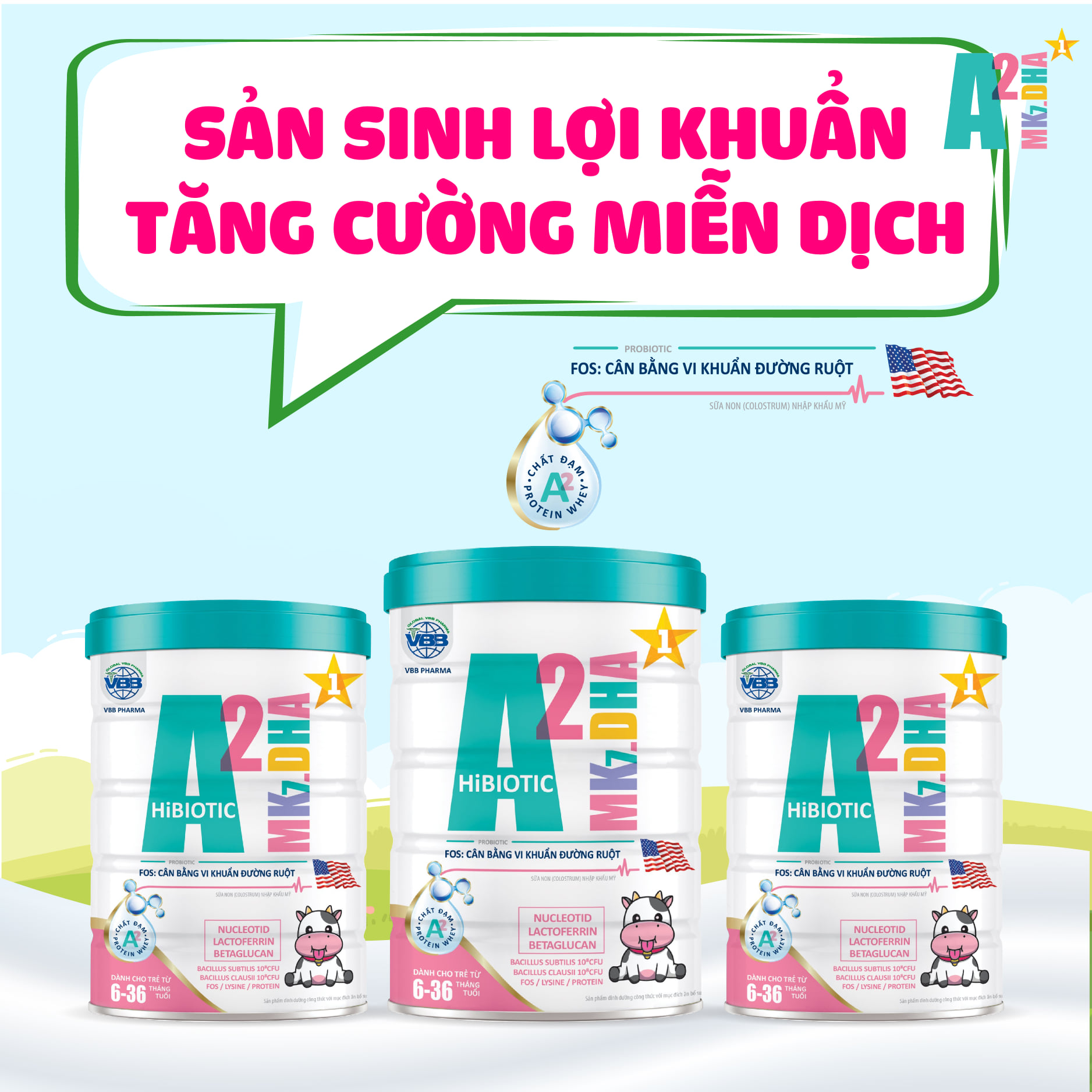 Sữa Bột A2 Mk7.DHA HiBiotic- Hỗ trợ Hệ Tiêu Hóa