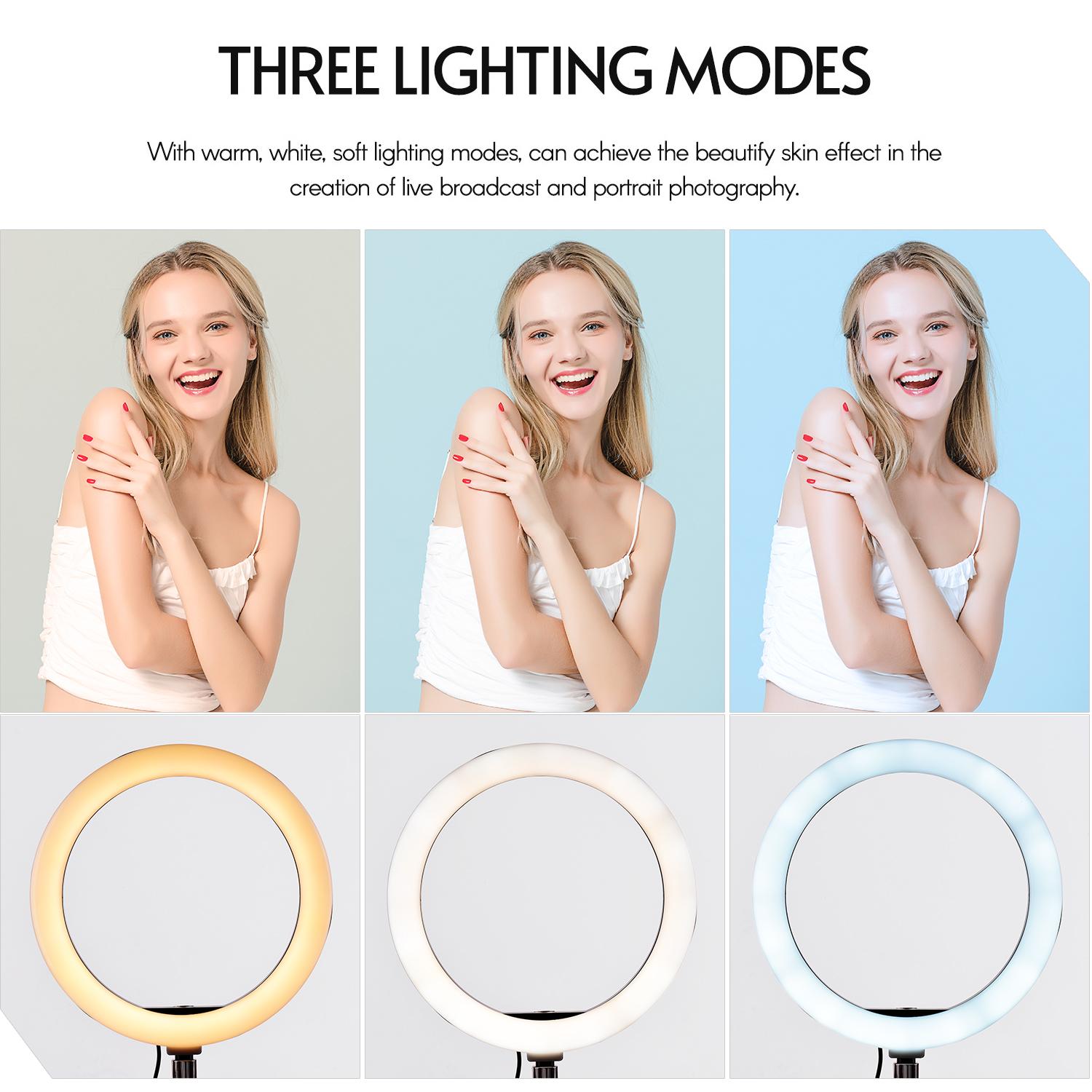 Đèn LED hỗ trợ 3 chế độ chiếu sáng Có thể điều chỉnh với giá đỡ điện thoại có chân đế để bàn 10 inch Selfie Beauty