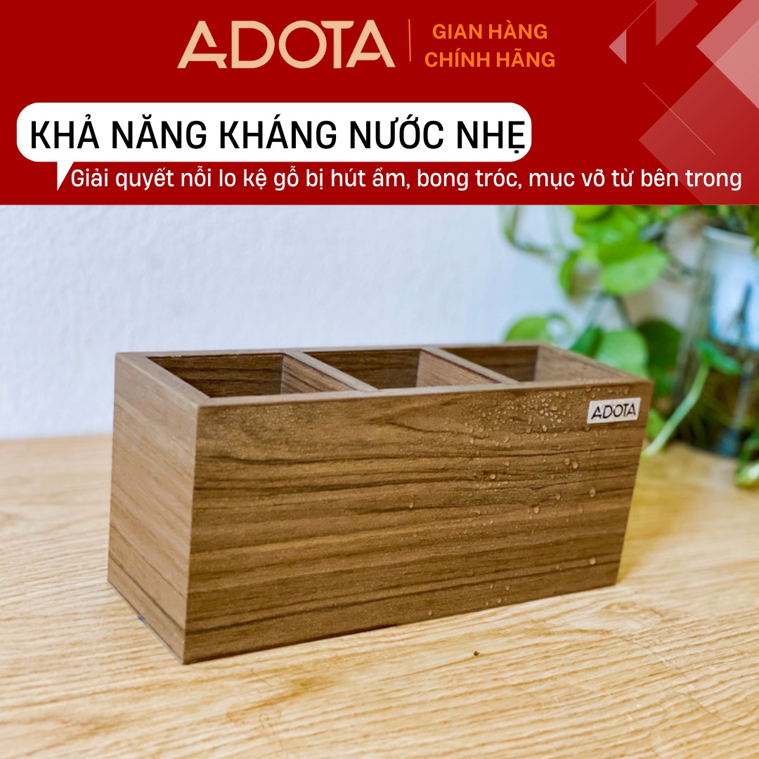 Combo hộp cắm bút đơn và hộp cắm bút 3 ngăn để bàn decor bàn làm việc phong cách hiện đại sang trong gỗ MDF siêu bền ADOTA