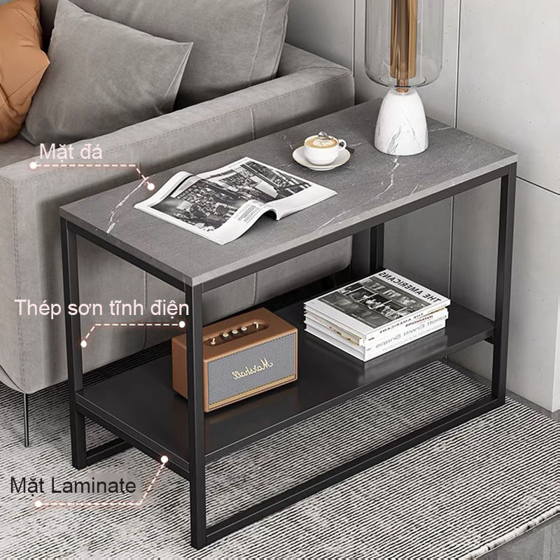 Bàn Trà Cạnh Sofa mặt đá 60x40cm chân kim loại tiện ích đa năng - Bàn Sofa hiện đại trang trí phòng sang trọng cao cấp PR15 Giao màu ngẫu nhiên