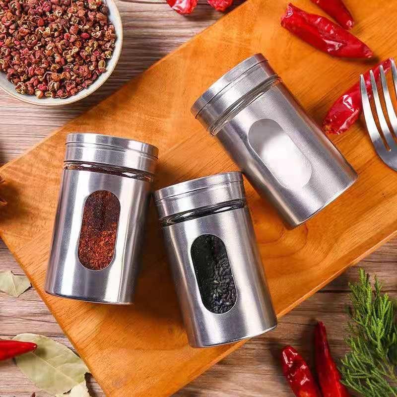 Lọ Rắc Tiêu / Muối Inox Lọ Đựng Gia Vị Hủ Đựng Tăm Bằng Kính Bọc Thép Không Gỉ Tiện Dụng Cho Nhà Bếp